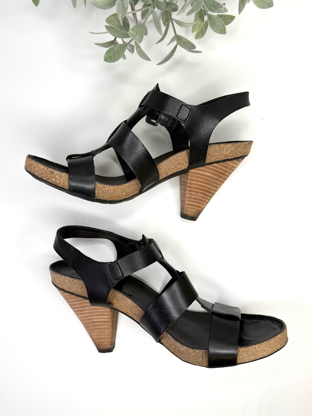 Korks By Kork-Easy Women's Platform Heeled Sandals Size 8 Black Leather Buckle - Picture 14 of 16